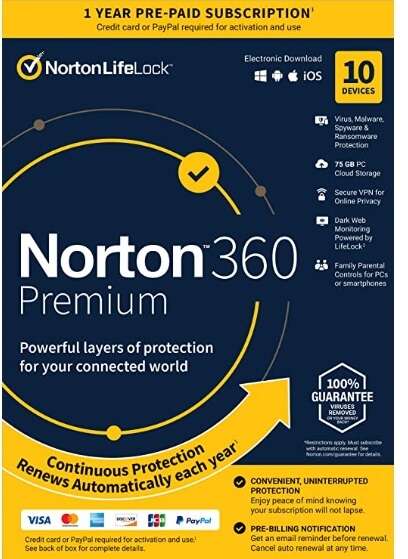 Norton 360 Premium 2022 Antivirus software for 10 Devices with Auto Renewal