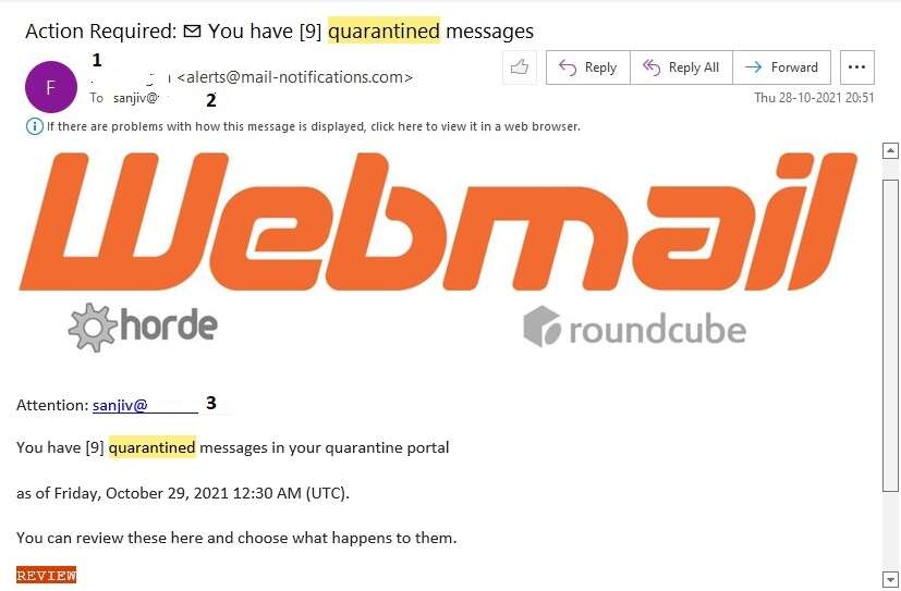 Email Quarantine message