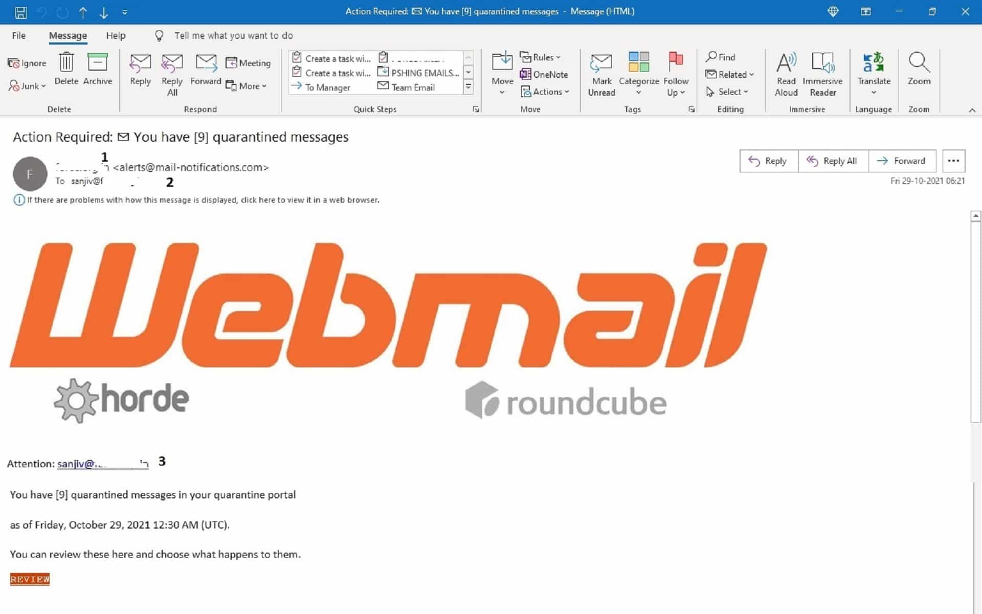 email quarantine phishing