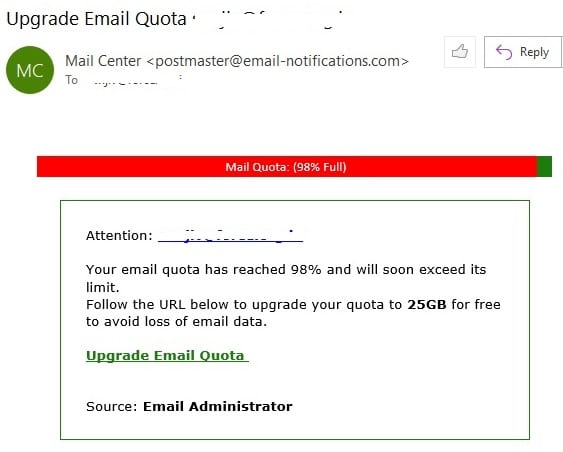 Phishing email example 1